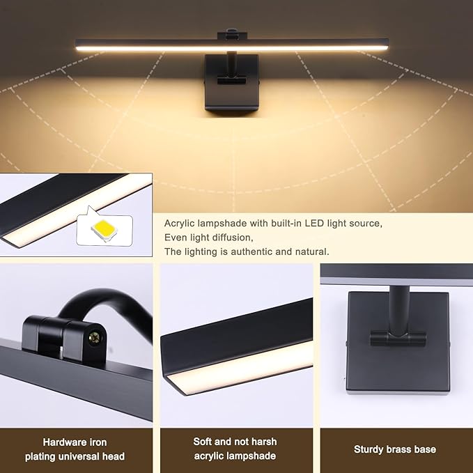 Black 23.6 Inch LED Dimmable Lights for Pictures On Wall Hard Wired Gallery Light Modern Artwork Wall Lamps, Warm White Picture Lights Art Display Light for Paintings Portrait