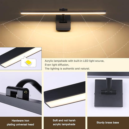 Black 23.6 Inch LED Dimmable Lights for Pictures On Wall Hard Wired Gallery Light Modern Artwork Wall Lamps, Warm White Picture Lights Art Display Light for Paintings Portrait