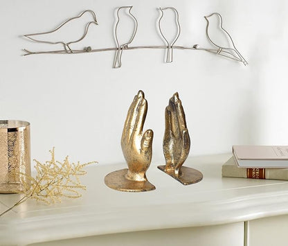 Hands Bookends, Prayer Hand Decorative Bookends Unique Gold Book Ends Heavy Duty Cast Iron Bookends for Shelves Decorative