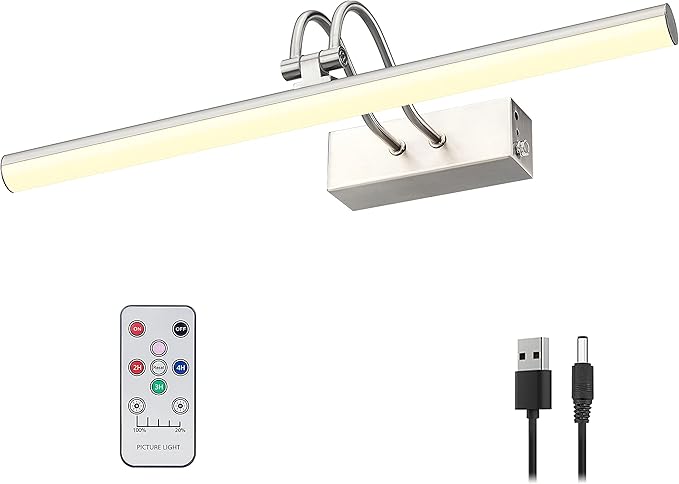 Picture Light,Picture Lights for Wall Cordless,16" Picture Lights with Timer and Dimmable,Battery Wall Lights for Display Gallery Painting Art Frame Portrait-Nickel
