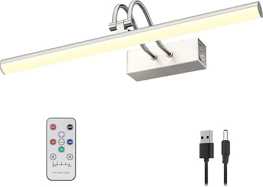 Picture Light,Picture Lights for Wall Cordless,16" Picture Lights with Timer and Dimmable,Battery Wall Lights for Display Gallery Painting Art Frame Portrait-Nickel