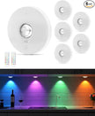Rechargeable RGB Puck Lights with Remote Control, 1500mAh Battery Operated Push Lights, Dimmable & Timer Under Cabinet Lighting for Closet, Bedroom, Kitchen White 6Pcs
