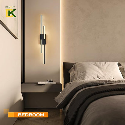 Modern LED Wall Sconce Black Remote Wall Light Fixtures for Bathroom, Dimmable Vanity Light Indoor LED Remote Wall Sconce for Living Dining Room Bedside Bedroom (3000-6500K 35.4inch)