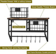 Helsin Industrial Wall Mounted Metal Wood Floating Shelves with Baskets Hooks Hanging Display Shelf Sundries Holder for Coffee Bar Kitchen Bathroom Organization and Home Decor, Black (16inch, 1 Set)