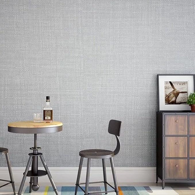 Fabric Peel and Stick Wallpaper Gray Faux Grasscloth Wallpaper Self-Adhesive Linen Wallpapers 17.8” x 197” Removable Wall Paper Embossed Textured Contact Paper Decoration Backsplash Countertop Liners