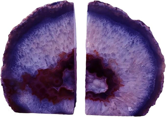 JIC Gem Purple Agate Bookends Geode Book Ends Decorativer Crystal Bookends for Heavy Duty with Rubber Bumpers (1 Pair, 6-8 LBS)