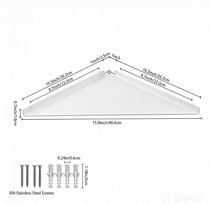 3.0mm Aluminum Alloy Corner Shelf Wall Mounted, for Bathrooms,Offices, Bedrooms,Kitchens,Dorm Rooms and Living Rooms (White, 11.3 inch White Corner Shelf)