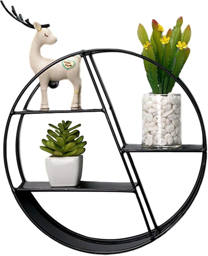Round Wall Shelf - Circular Wall Shelf | Round Floating Shelves | Wall-Mounted Storage Rack | Floating Shelves Metal Shelf Decoration for Bedroom Living Room Bathroom Kitchen Office