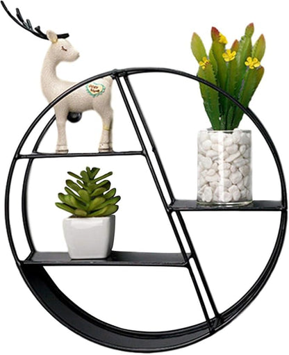 Round Wall Shelf - Circular Wall Shelf | Round Floating Shelves | Wall-Mounted Storage Rack | Floating Shelves Metal Shelf Decoration for Bedroom Living Room Bathroom Kitchen Office