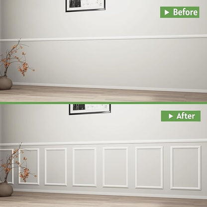Precut Wall Molding Kit, 2 Set 16" x 20" Paintable Wainscoting Panels, Ready-to-Assemble Wall Accent Kit, Modern Molding Trim Decor for Living Room Bedroom Hallway Kitchen Island