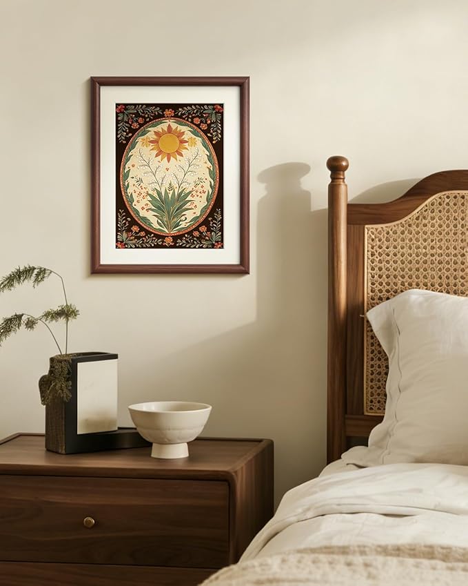 InSimSea Brown Framed Sun flower Lily Wall Art, Vintage Farmhouse cottage Bohemian floral Painting decor for Living Dining Room Hallway Shelf,11x14in, with Acrylic Panel, Canvas Prints Picture