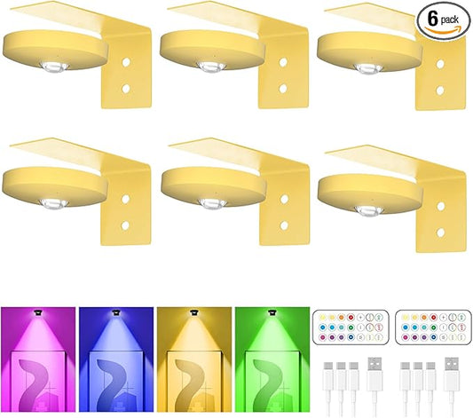 Rechargeable Picture Lights for Wall,Under Cabinet Lighting,1500mAh Rechargeable Battery Operated Picture Frame Lights for Kitchen, Closet, Shelf - 3 Color Temps & 13 RGB (6 Packs Gold)