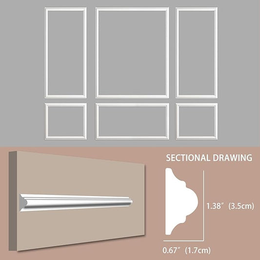 Gaahing 6 Sets Premade Accent Wall Molding Kit, Pre-Cut Wainscoting Panels, Ready to Assemble Chair Rail Moulding for Interior Decoration