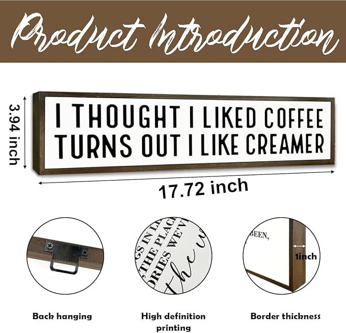 Funny Coffees Decor, Rustic Coffee Station Decors, Coffees Home Decoration for Kitchen Bar, Cafe Decor Accessories, I Thought I Liked Coffee Turns Out I Like Creamer Sign, 17.8x4x1.2 inches