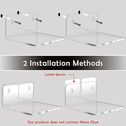 Acrylic Mini Floating Shelf, 16 Pack - Clear, Modern Wall Shelf for Office, Bedroom, Living Room - Mounted Storage for Pop Figures, Plants, Pictures
