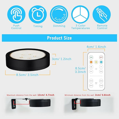 2 Pack Black Battery Operated Picture Light, Wireless Picture Lights for Wall with Remote Dimmable Timer, Lighting Modes Pictures Frame Lights for Artworking,Magnetic Painting Light Wall Decor