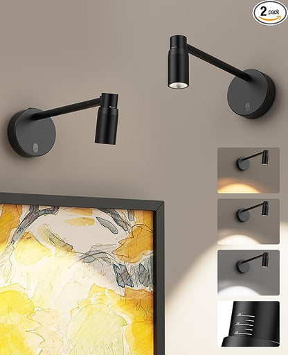 PESUTEN Zoomable Picture Light for Wall, Battery Operated Art Light for Paintings CCT Dimmable Spotlight for Wall Art Wall Light with Remote Control for Living Room Gallery Dartboard Bathroom 2PCS