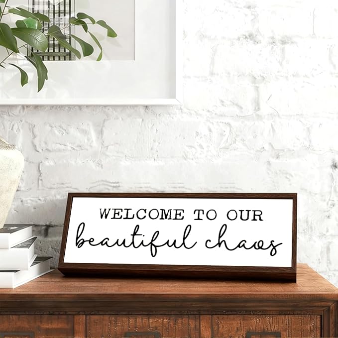 Welcome to Our Beautiful Chaos Sign, Funny Welcome Decor for Home, Entryway Decor, Decorative Framed Wooden Plaque, Front Door Decors for Porch Entryway, Housewarming Gift