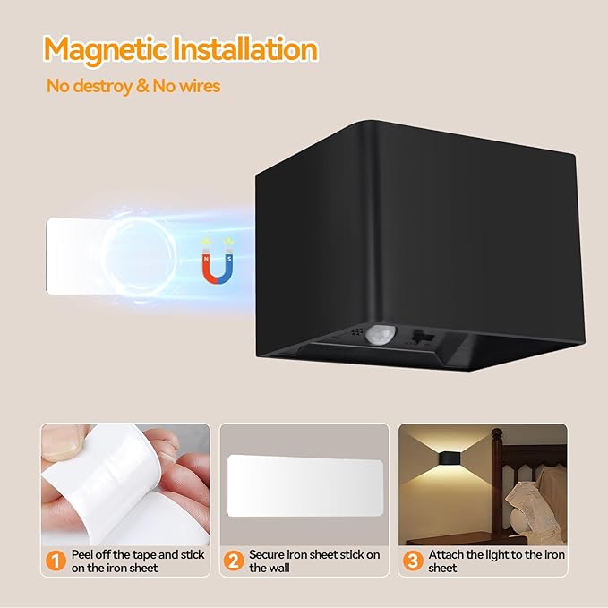 Aialun Battery Operated Motion Sensor Wall Light,5000mAh Rechargeable Wall Sconce Wireless Cabinet Light,3CCT & Dimmable Up and Down Night Lights Magnetic Stair Lights for Bedroom Hallway