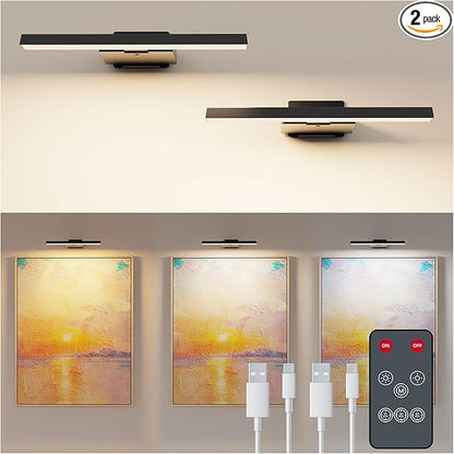 Koopala LED Picture Lights Set of 2, Cordless Over Painting Lamps with 6000mAH Rechargeable Battery Powered, CRI≥95, 5 Brightness,3 Color Temp, Dimmable Indoor Display Lights for Art Photo Dartboard