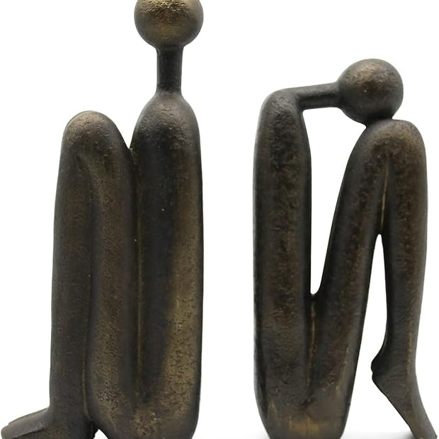 Lukitas Thinker Decorative Bookends, Non-Slip Book Holder, Book Ends for Shelves Living Room Office Home Decor, Resin, 1Pair/2Piece 9''