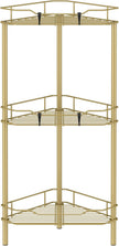3 Tier Floor Standing Corner Shower Caddy Organizer Shelf with Hooks, Bathroom Shelves Stand Rack, Gold