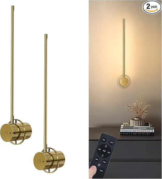 Wireless Wall Sconces Set of Two, 23.6" Rechargeable Art Display Light, 3 Color Temperature Dimmable with 350° Rotation Wireless Lights for Living Room Bedroom Hallway Gallery Art Frame-Brass