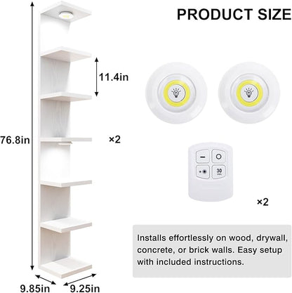 Fixwal 7 Tier Wall Mounted Shelf Set of 2 White Lack Wall Shelf with LED Lights Floating Shelves for Home Decor Organizer Display
