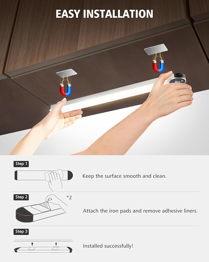 Motion Sensor Under Cabinet Lighting, 3-Color Dimmable, 84 LED 15 Inch Wireless Closet Lighting, Rechargeable 3200mAh Battery, Digital Display, Perfect for Kitchen & Indoor Use (4-Pack)