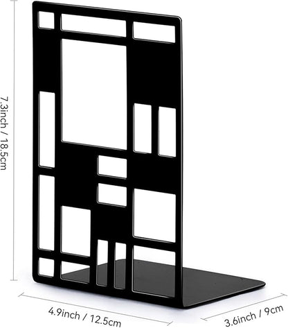 Book Ends, Bookends, Book Ends for Shelves, Bookends for Heavy Books, Book Divider Decorative Holder, Metal Heavy Duty Bookend Black 1 Pair, Abstract Art Desgin Book Stopper Supports for Office, Home