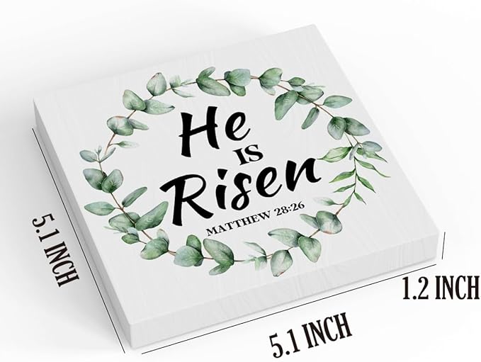He Is Risen Decor Easter Religious Decorations Christian Easter Decorations Spring Decor Wooden Box Sign for Home Office Bedroom Living Room Desk Shelves