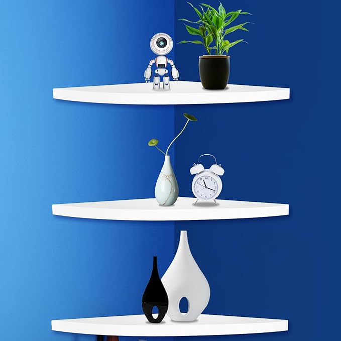 3Pcs Corner Mounting Shelf 20cm Wall Mounted Space Saving Wall Corner Shelf Easy to Install Corner Floating Shelves Minimalist Corner Wall Shelf for Bedroom Living Room Bathroom ZHAZHAMO