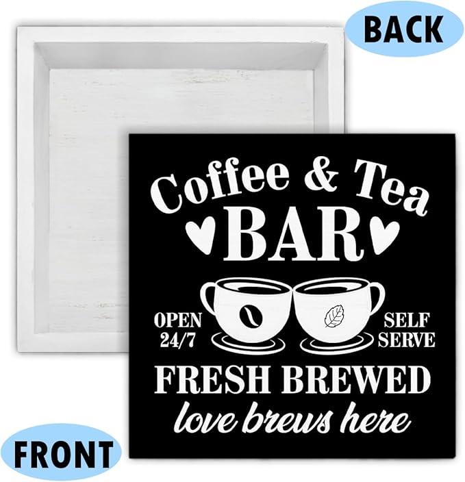 Coffee Bar Decor - Tea Station - Coffee and Tea Bar Wood Sign Home Kitchen Desk Shelf Table Tabletop Decor 5×5 Inches