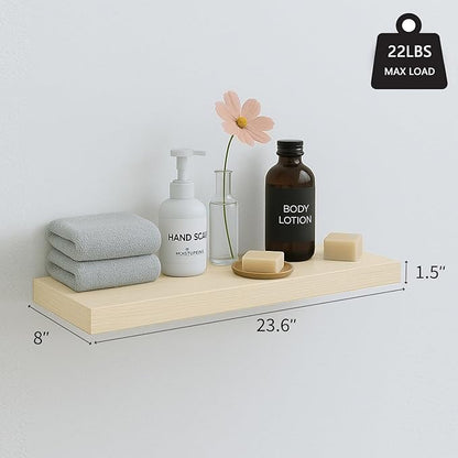 INHABIT UNION White Oak Floating Shelves for Wall, 24 in Wall Mounted Shelves Perfect for Bedroom, Bathroom, Living Room and Kitchen Decoration Storage（Set of 2）