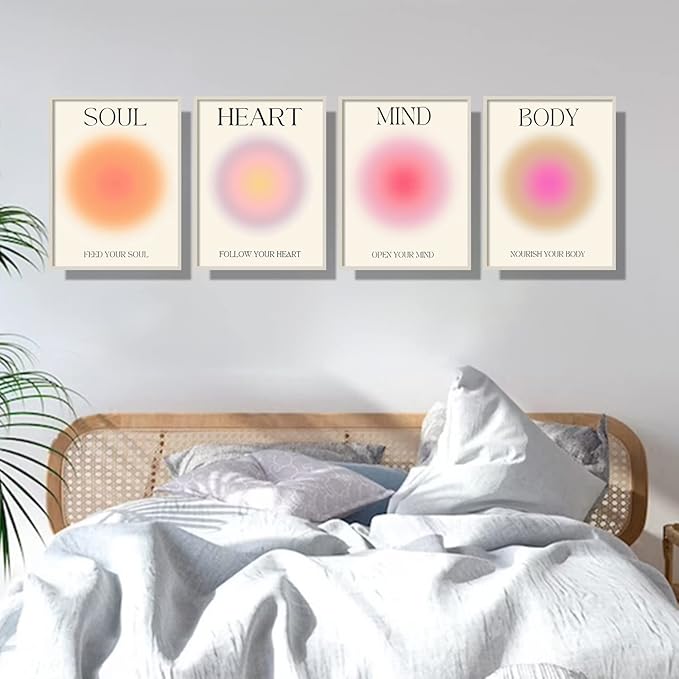 NCYEL 4 colorful abstract halo posters angel number positive energy inspirational language inspirational wall art bedroom girls room pink decoration living room bedroom apartment hotel dormitory 12x16