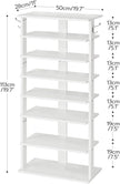 HOOBRO Vertical Shoe Rack, 8 Tier Wooden Shoe Storage Organizer with Hooks, Narrow Shoe Tower for 16 Pairs, Space Saving, for Entryway, Living Room, Bedroom, White WT750XJ01