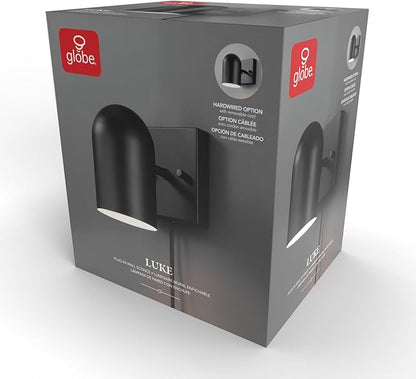 Globe Electric 65000098 1-Light Plug-in or Hardwire Wall Sconce, Matte Black, 6ft Braided Fabric Cord, in-Line Rocker Switch, Modern Lighting for Apartments or Renters, Lights for Living Room