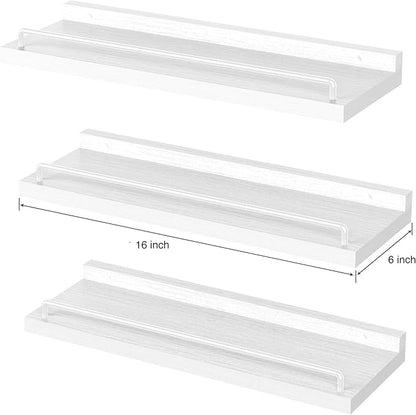 Floating Shelves for Wall Decor, White Shelves for Bathroom, Living Room, Bedroom, Picture Frames, Plants, Kitchen (Set of 3)