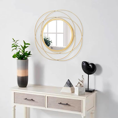 Large Round Mirror with Iron Metal Wire Frame Wall-Mounted Mirror for Home Decorative Living Room Bedroom Bathroom Entryway White 16” x 16”