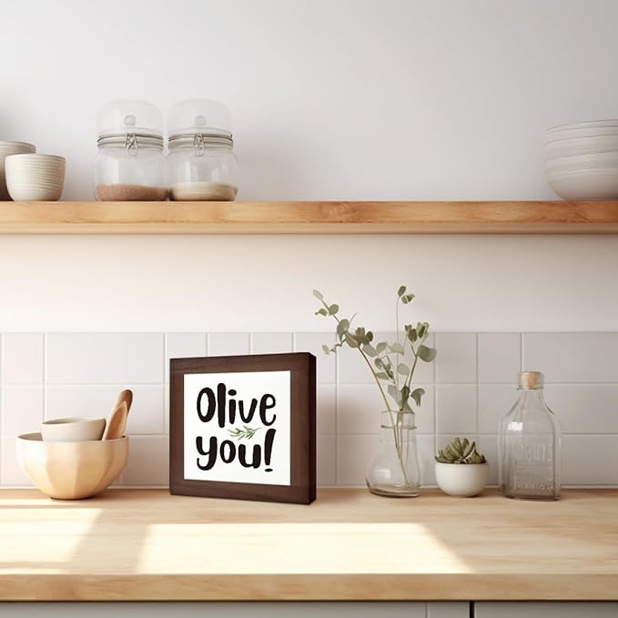 Olive You Signs, Home Kitchen Decor, Box Sign Wood Desk Sign Decors, Cute Kitchen Decor for Shelf, Olive Branch Sign, Farmhouse Decors, Home Bar Decor D