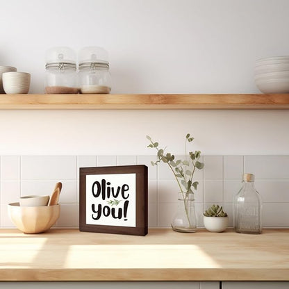 Olive You Signs, Home Kitchen Decor, Box Sign Wood Desk Sign Decors, Cute Kitchen Decor for Shelf, Olive Branch Sign, Farmhouse Decors, Home Bar Decor D
