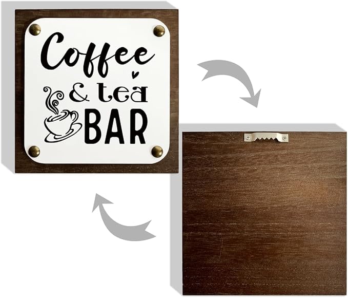 Coffee & Tea Bar Sign, Coffee Bar Decor, Wooden Box Signs Decors Art, Farmhouse Desk Sign, Kitchen Decor, Shelf Table Decoration, Stylish Decoration for Home Cafe Coffees Bar
