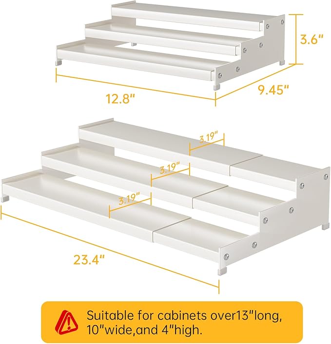 Expandable Carbon Steel Spice Rack Organizer for Pantry, Adjustable 3-Tier Ladder Shelf,Holds Up to 24 Cans,Kitchen Countertop Organizer, Rustproof Storage Rack for Spices, Cans, Sauces & Dry Goods