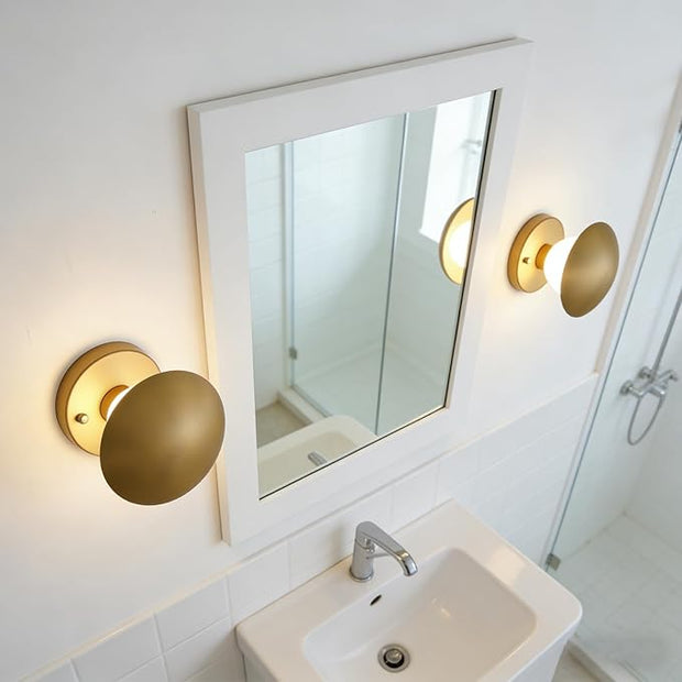 Modern Gold Mushroom Globe Wall Sconces, Spherical Wall Lamp, Mid Century Small Brass Vanity Single Ball Lights Fixture, Contemporary Milk Glass Wall Mounted Lamp for Bedroom Bathroom Hallway