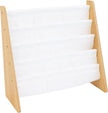 Humble Crew 4-Tier Kids Bookshelf, Natural Wood/White - Premium Book Shelf for Kids Rooms with Four Deep Pockets - Toddler Sling Book Rack with Deep Sleeves, Nursery Bookcase Organizer