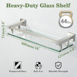 Alise Bathroom Glass Shelf with Stainless Steel Railing, Brushed Nickel Small Tempered Glass Floating Wall Shelf Over The Toilet, 16 inch