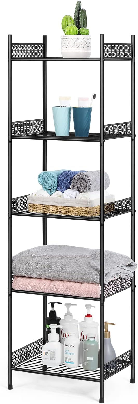 Nandae 5-Tier Bathroom Storage Shelf, Heavy Duty Wire Shelving Unit Free Standing Towel Rack Organization for Kitchen Bathroom Laundry, Black