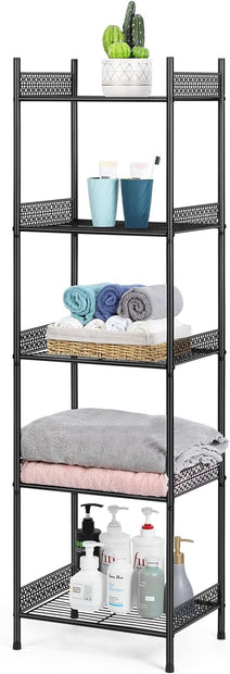 Nandae 5-Tier Bathroom Storage Shelf, Heavy Duty Wire Shelving Unit Free Standing Towel Rack Organization for Kitchen Bathroom Laundry, Black