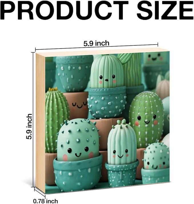 Inspirational Plant Decor Sign - Office Gift for Plant Lover Coworker - Double-sided Cactus Decor for Tiered Tray Table Desk Shelf Decoration