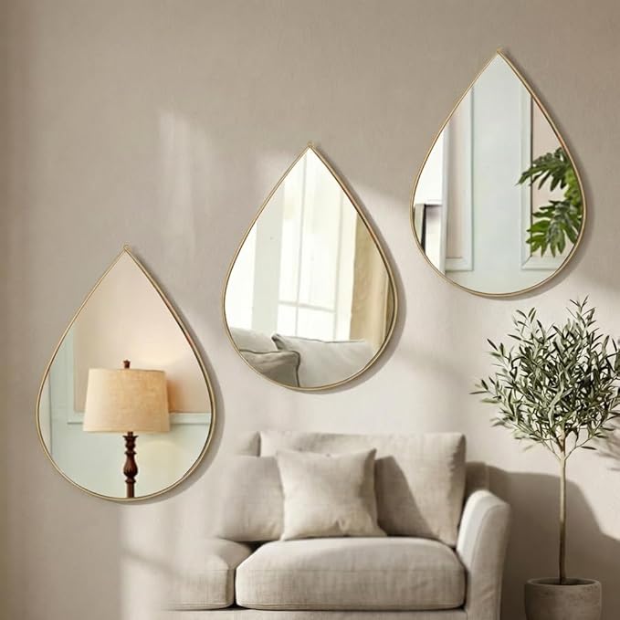 DECANIT Decorative Wall Mirrors Set of 3,Gold Accent Hanging Mirrors for Living Room, Bedroom & Entryway – Modern Farmhouse & Boho Home Decor